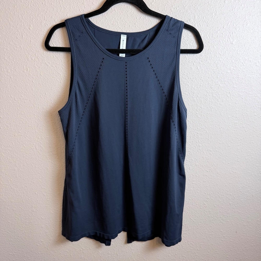 Athleta Foothill Tank Navy Blue Seamless Pointelle Split Back Activewear Medium